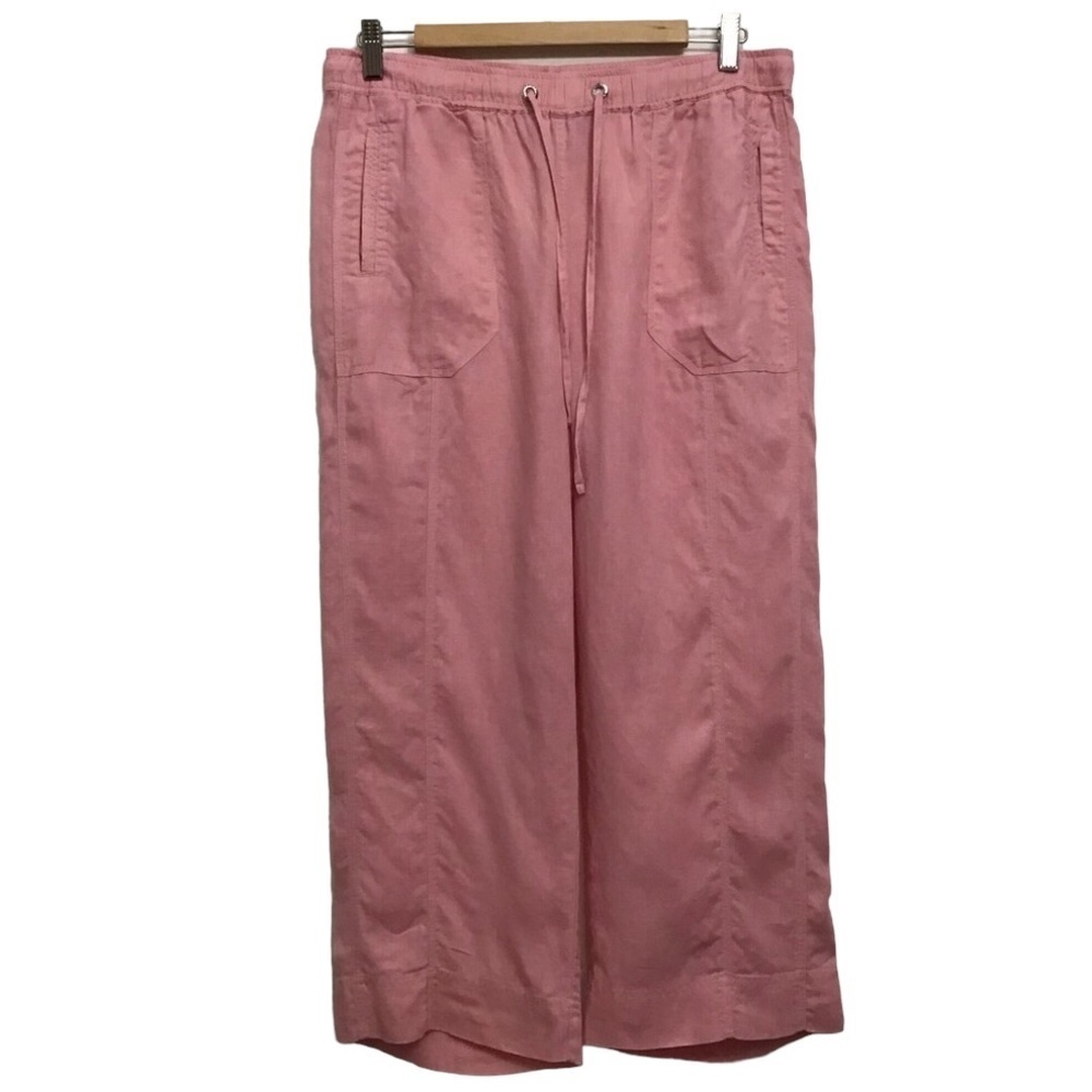 BYLYSE SPENARD 100% linen pedal pusher pants wide leg trouser pink summer Medium
